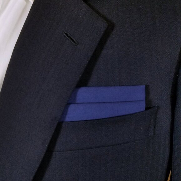 NEW Dark Blue 100% Cotton Pre-Folded Pocket Square Handkerchief Insert - Picture 6 of 7